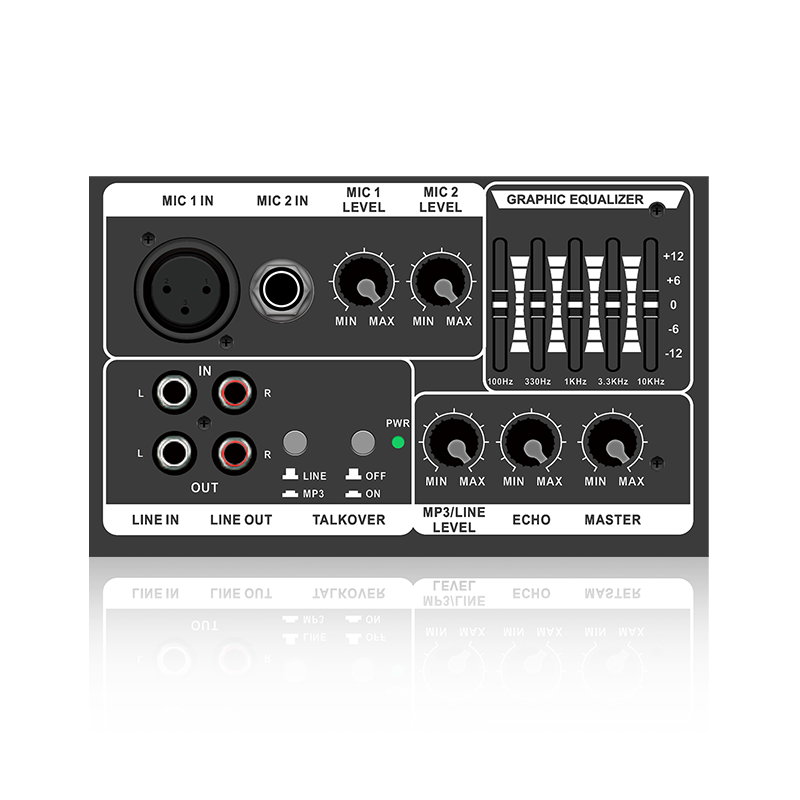 PL13-5EQ+AC: To Mic Channel og Mic Priority Horisontal Analog Functinal Module for Class AB forsterker