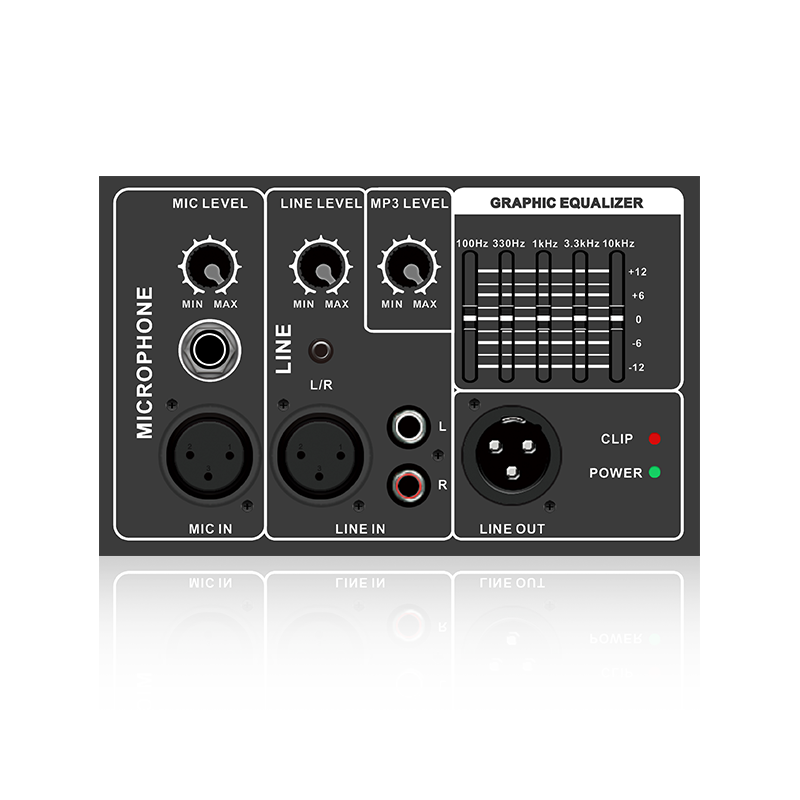 PL35: Balansert mikrofon og linjeinngang 5-bånds grafisk equalizer horisontal analog funksjonsmodul for klasse AB-forsterker