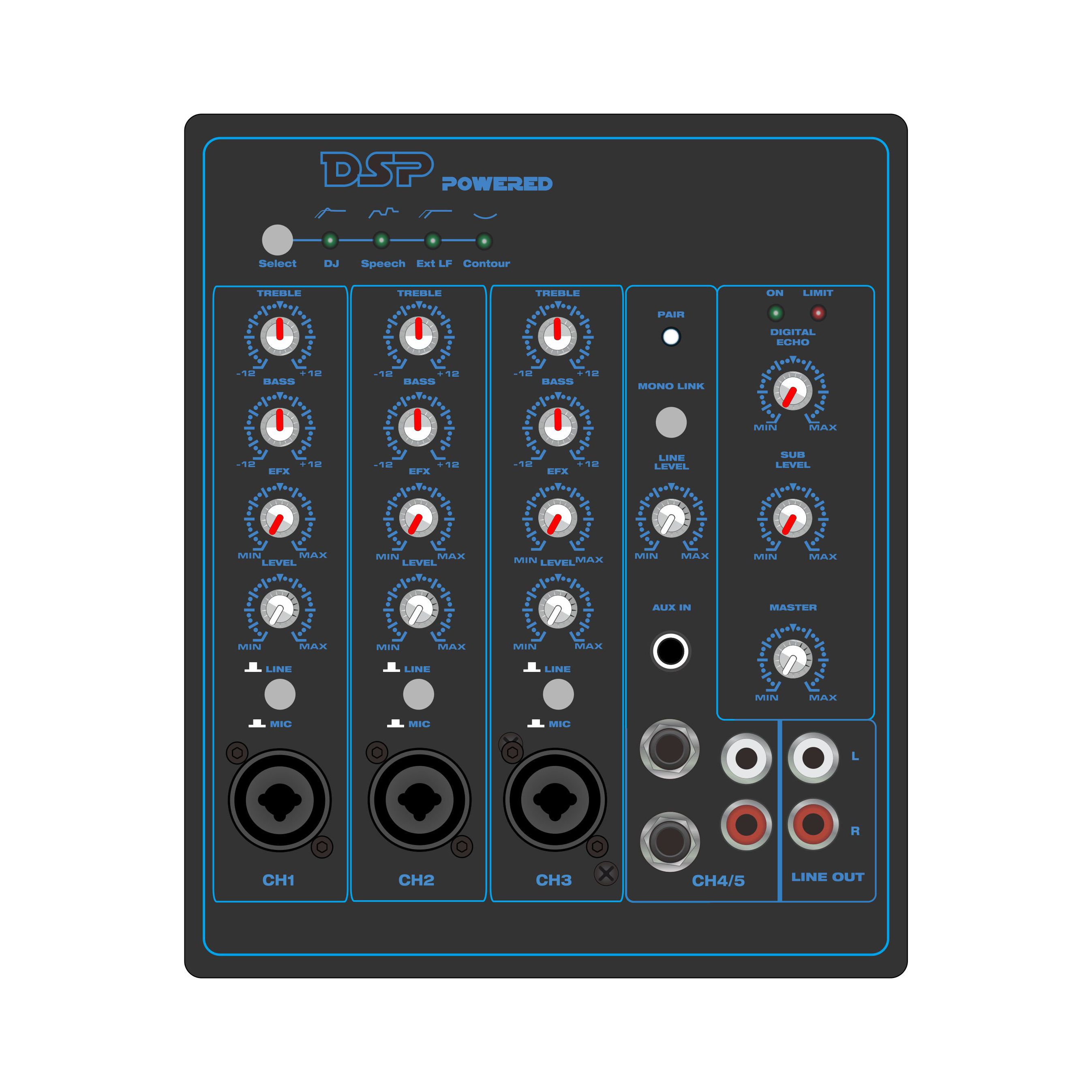 PL82DSP: 5-kanals med Bluetooth og TWS innvendig 2.1CH Linear Array-høyttaler ADAU1701-basert DSP-funksjonsmodul