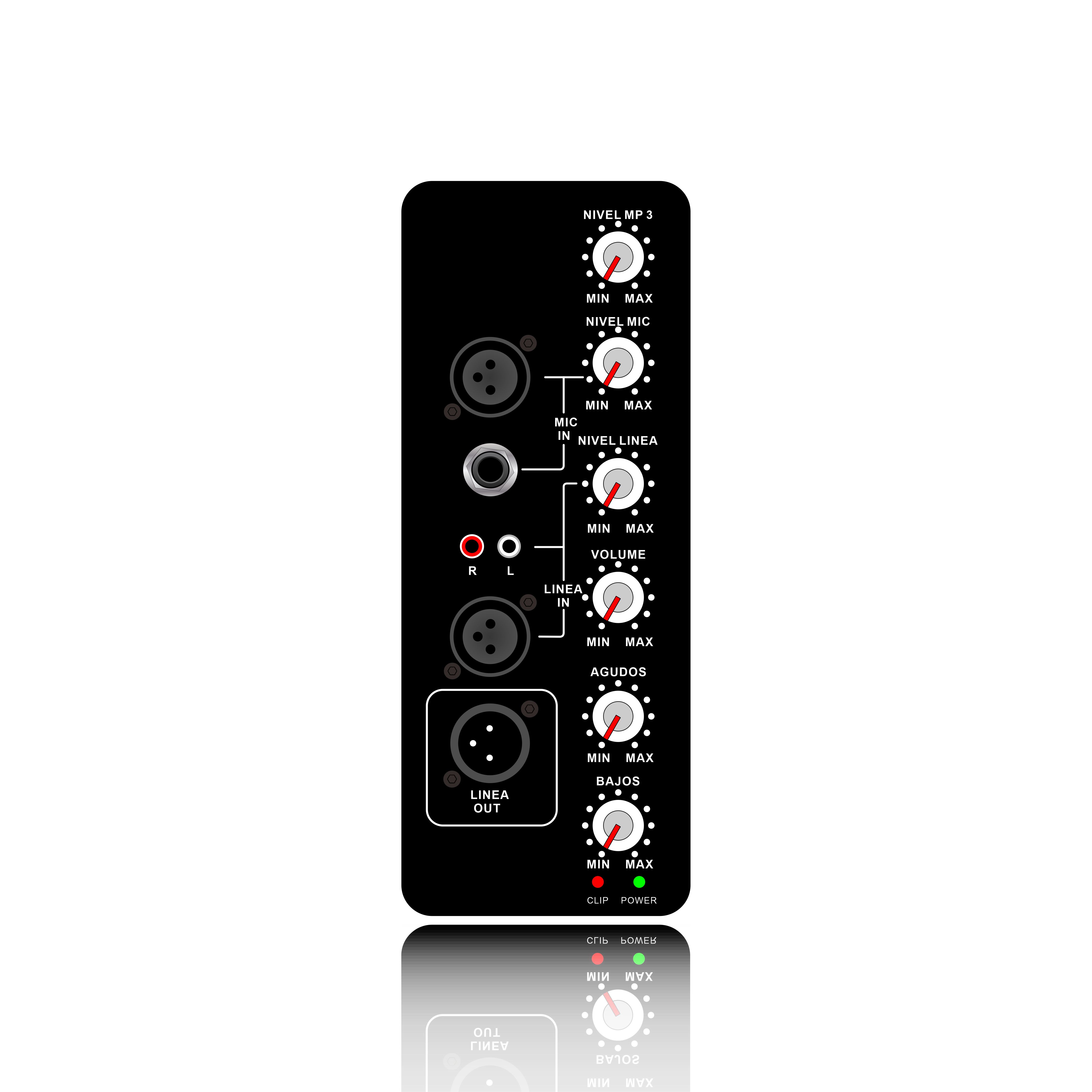 SP2: Diskant- og bass-EQ-kontroll og Mix Out Vertical Analog Functinal Module
