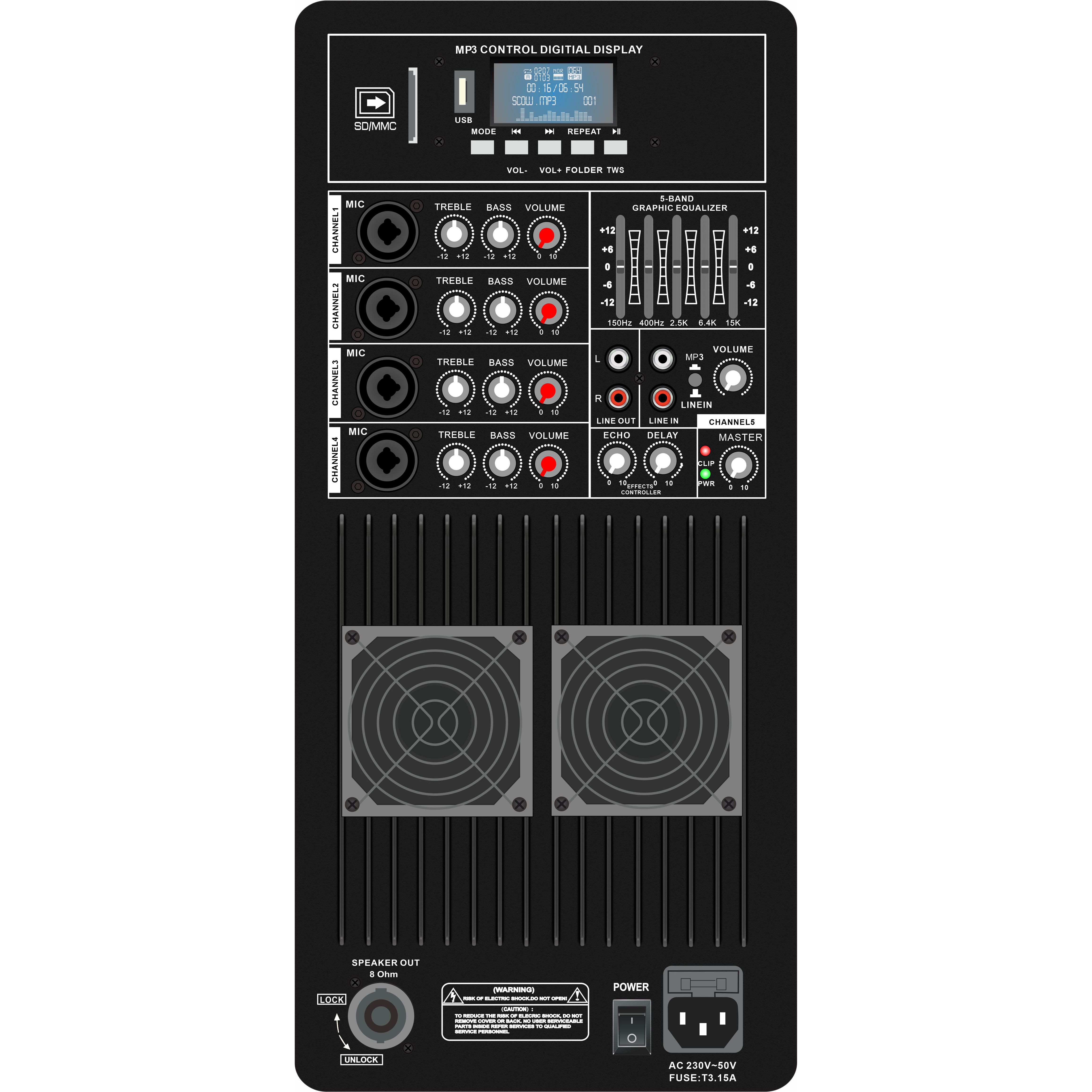 Klasse AB Multikanal med equalizer PA Høyttalerforsterker PL83