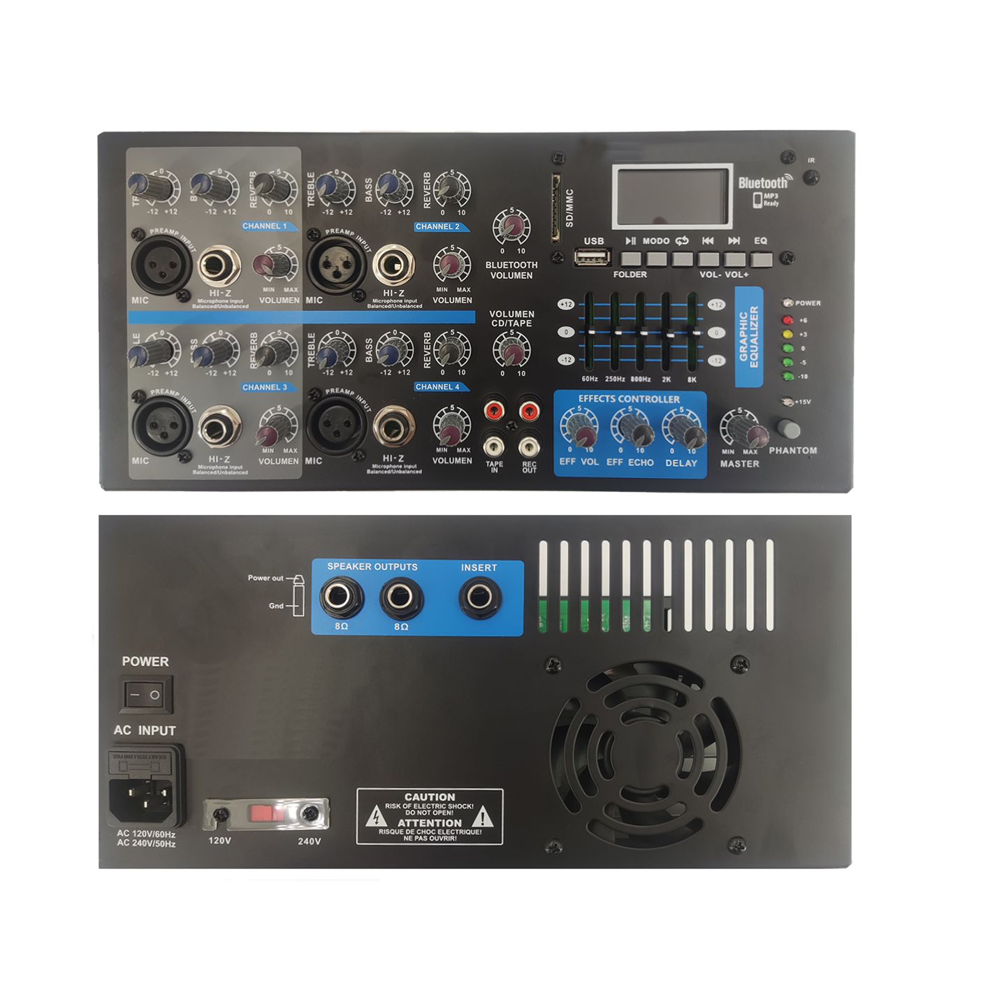 4-kanals drevet Bluetooth karaoke-mikserforsterker SB4200